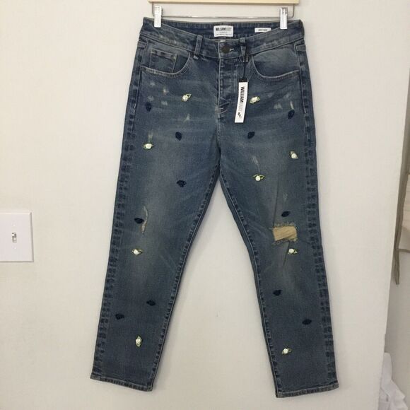NWT William Rast Sweet Mama cropped, distressed Jeans Size 28 flower buds sewn - Picture 1 of 8